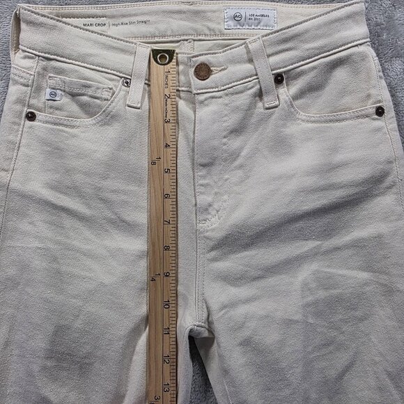 AG Mari Crop Jeans Womens 26 Ivory High-Rise Slim Straight Cropped Stretch Ecru - Picture 10 of 11
